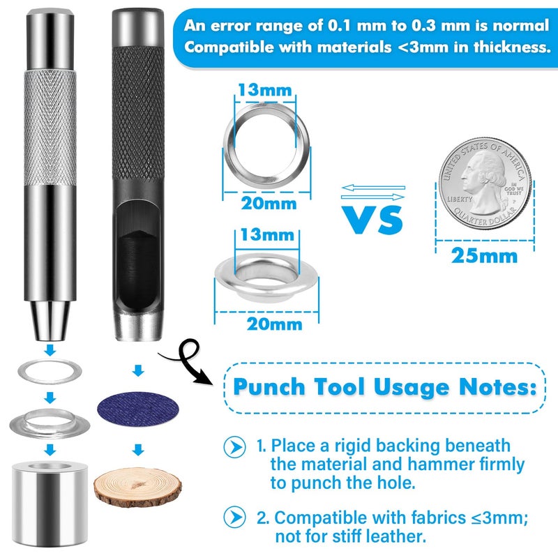cridoz 120 Sets Grommet Tool Kit 1/2 Inch, Cridoz Grommet Eyelets Kit with Setting Tools and Storage Box for Fabric, Tarps, Curtains - Image 3